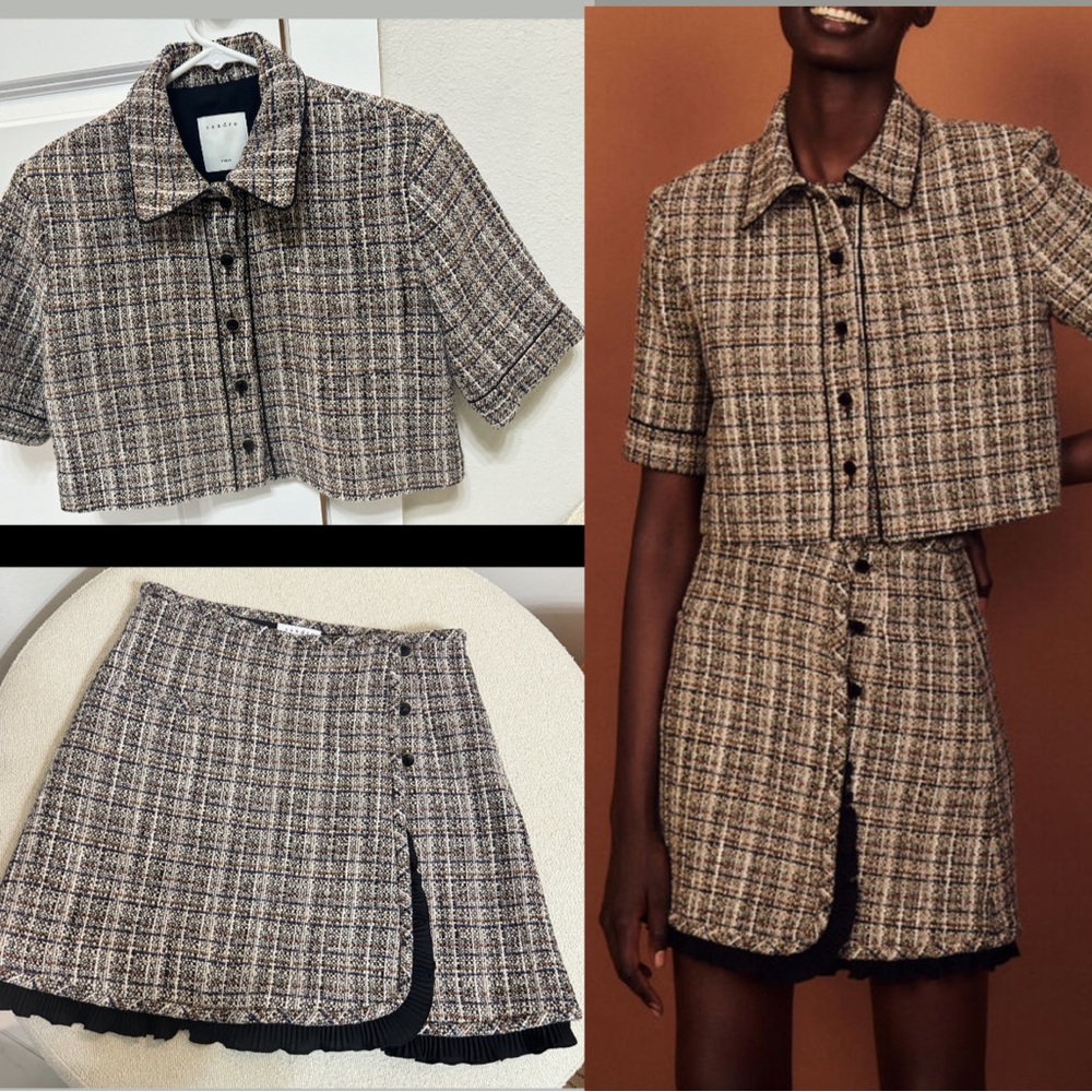 Sandro tweed set - glwady jacket size 38 and golden ruffle skirts size 2